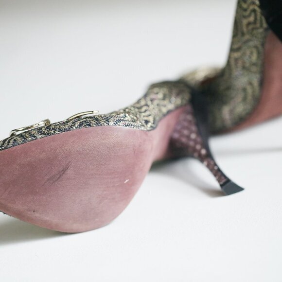 Nina Ricci High-Heel Glitter Black  Suede Pumps - Picture 9 of 12